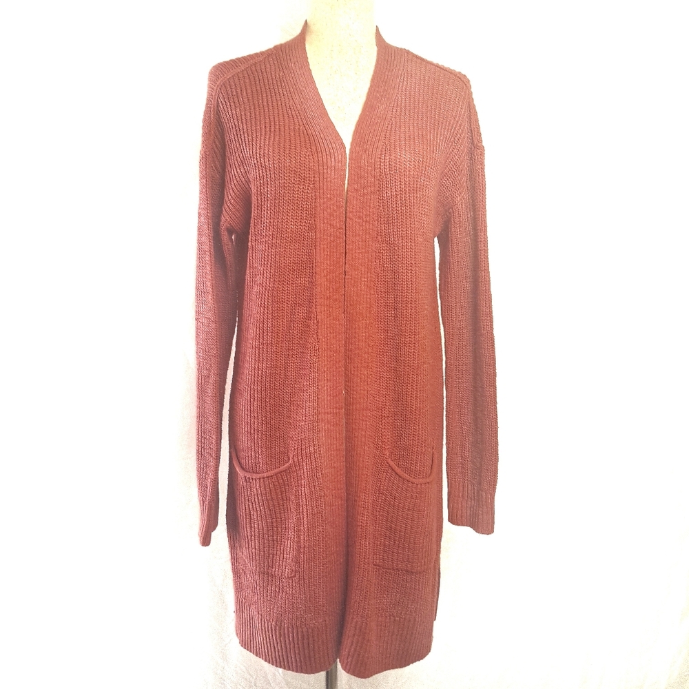 Sonoma Burnt Orange / Rust | Long Open Cardigan | Pockets, Duster Size M